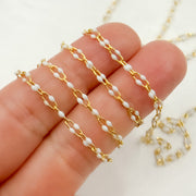 V245WTGP. Gold Plated Enamel 925 Sterling Silver White Enamel Chain